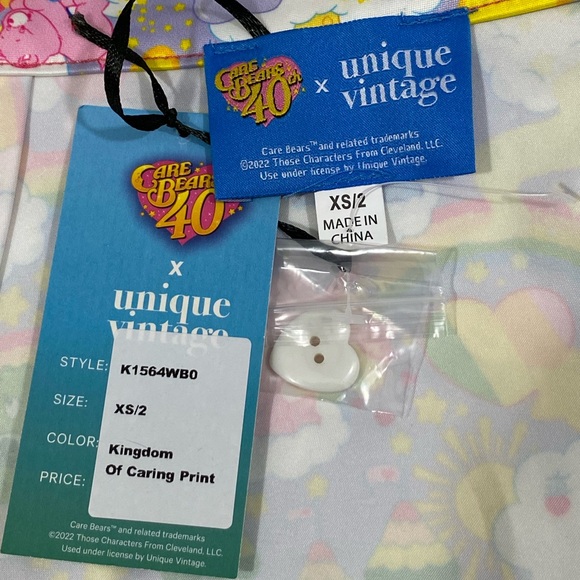 UNIQUE VINTAGE x Care Bears Rainbow Print Mini Skirt Heart Pockets White XS - Picture 10 of 14